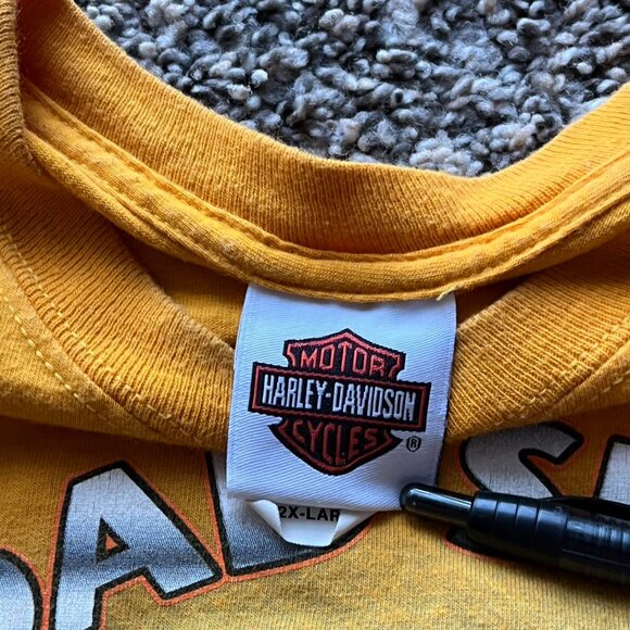 Yellow Harley Davidson Tee Mens 2XL Yellow Frog Moto Bikercore 100% Cotton - Picture 3 of 7